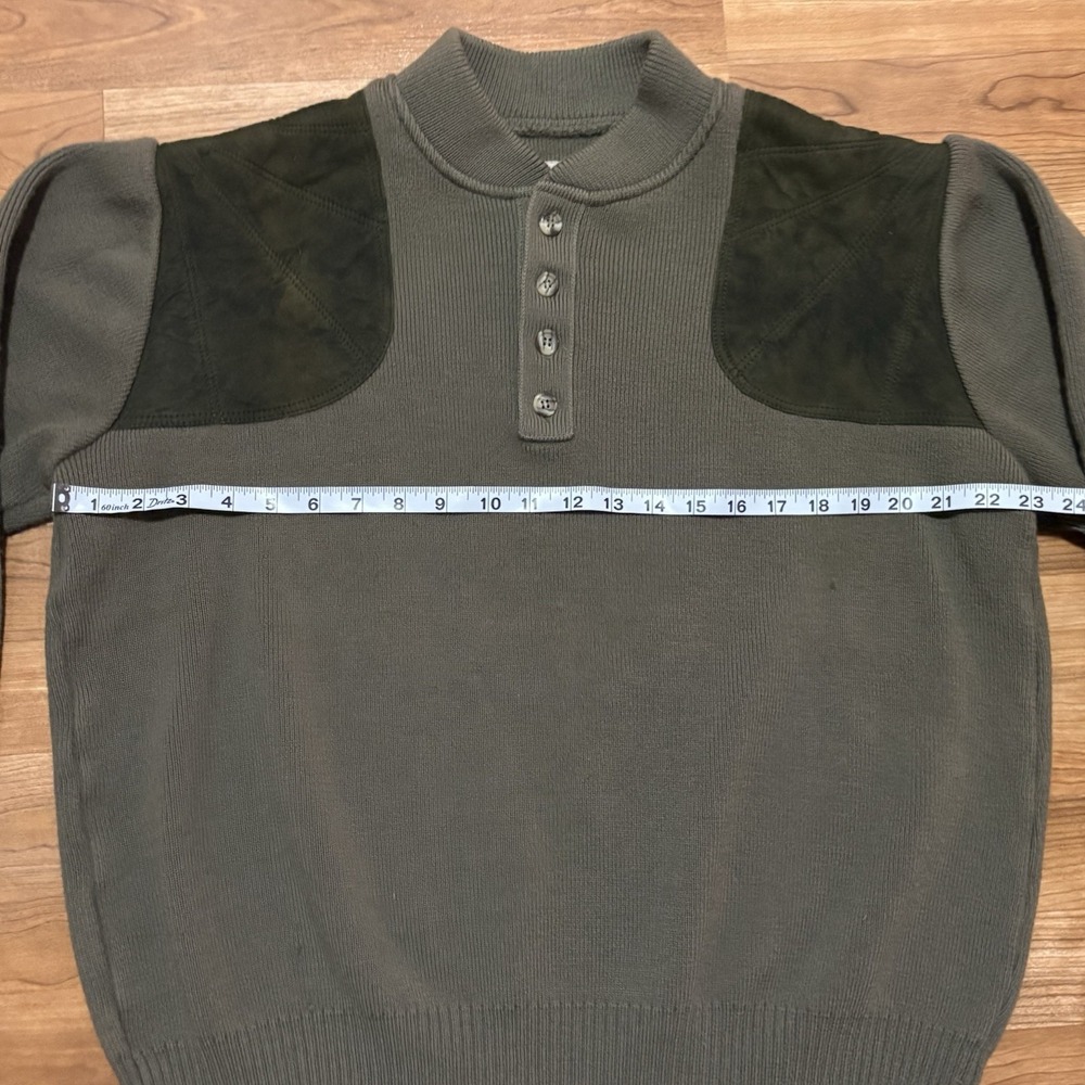 Filson Mens Peat Green Virgin Wool Shoulder Panels Henley Guide Sweater Size S/M - Picture 7 of 12